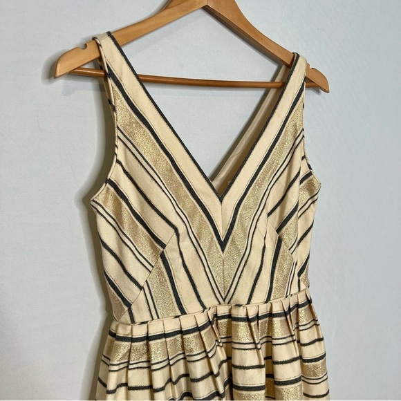 J. Crew Metallic Striped Fit & Flare Deep V-Neck Cocktail Dress. Size 4. - Picture 4 of 12